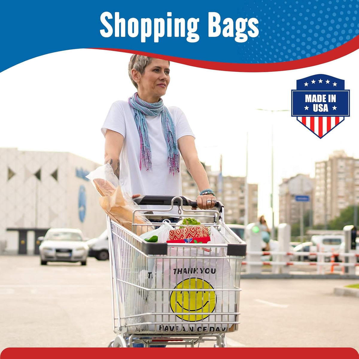 Plastic Bags Thank You Shopping Grocery T-Shirt Bag with Handles | 11.5 x 6.5 x 21" Take Out, To Go, Retail, Restaurants, Store Bags for Small Business in Bulk White (Made in USA)