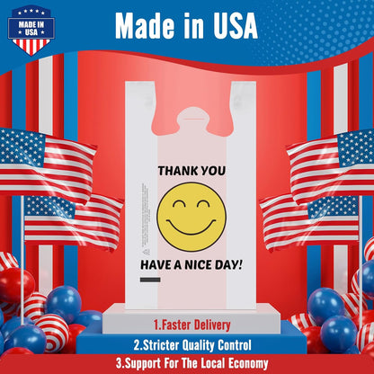 Plastic Bags Thank You Shopping Grocery T-Shirt Bag with Handles | 11.5 x 6.5 x 21" Take Out, To Go, Retail, Restaurants, Store Bags for Small Business in Bulk White (Made in USA)