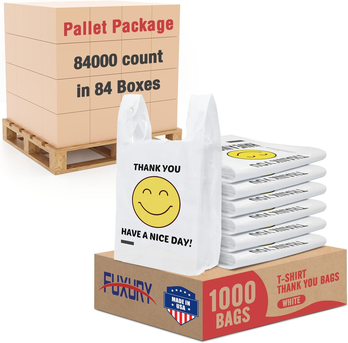 Plastic Bags Thank You Shopping Grocery T-Shirt Bag with Handles | 11.5 x 6.5 x 21" Take Out, To Go, Retail, Restaurants, Store Bags for Small Business in Bulk White (Made in USA)