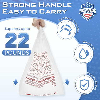 Plastic Bags Thank You Shopping Grocery T-Shirt Bag with Handles | 11.5 x 6.5 x 21" Take Out, To Go, Retail, Restaurants, Store Bags for Small Business in Bulk White (Made in USA)