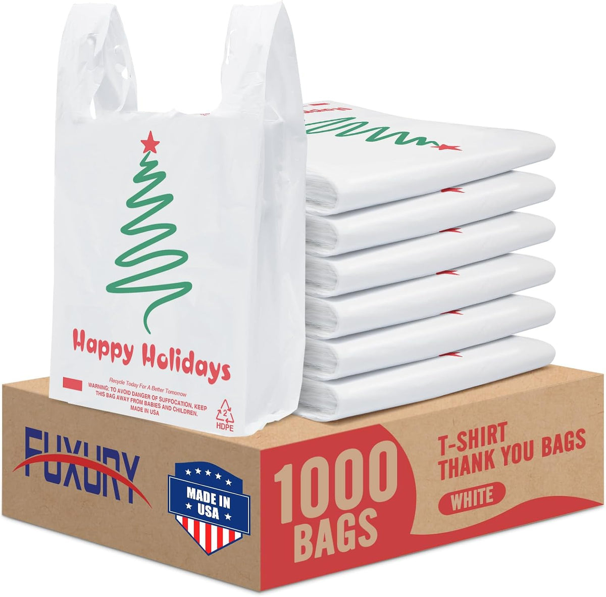 Plastic Bags Thank You Shopping Grocery T-Shirt Bag with Handles | 11.5 x 6.5 x 21" Take Out, To Go, Retail, Restaurants, Store Bags for Small Business in Bulk White (Made in USA)