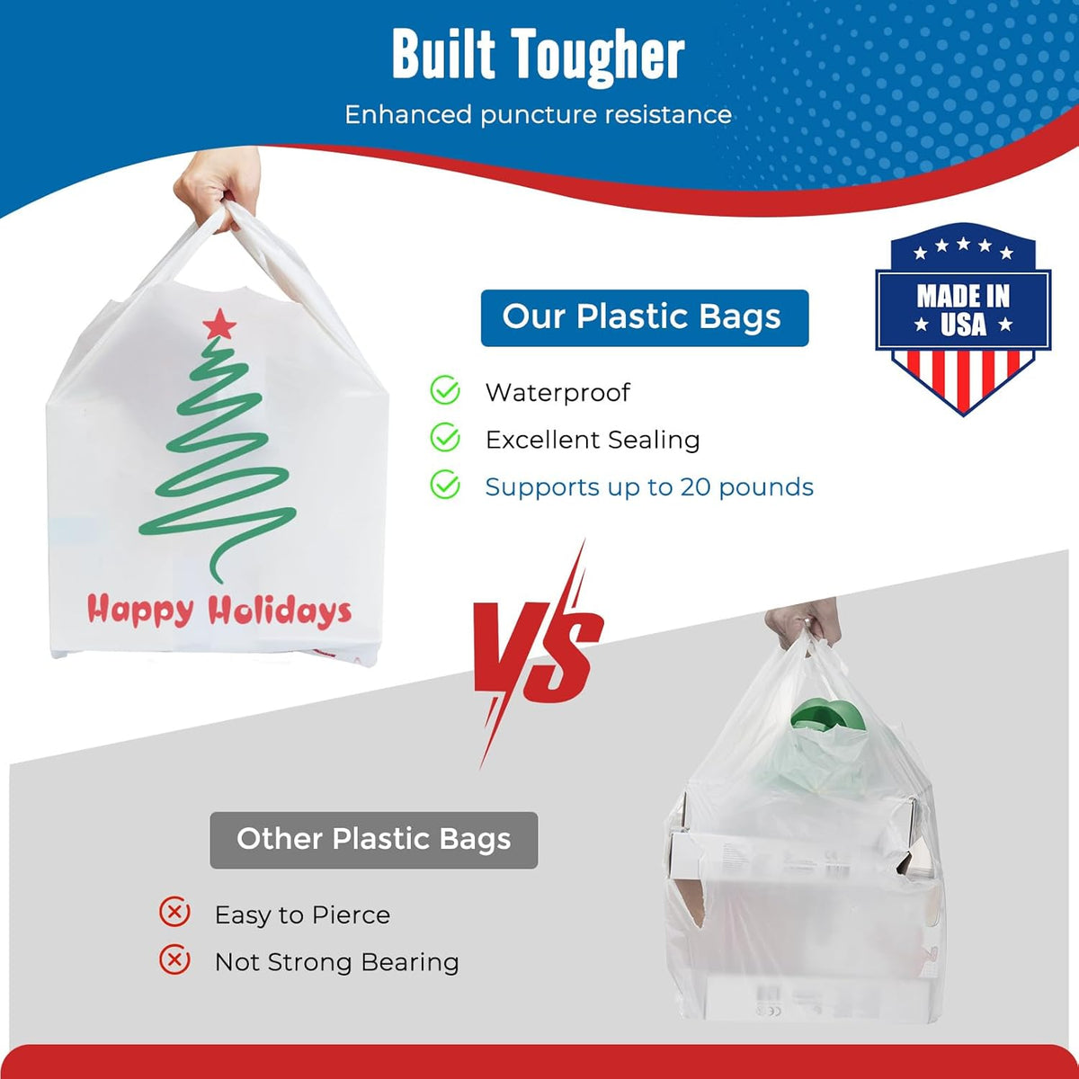 Plastic Bags Thank You Shopping Grocery T-Shirt Bag with Handles | 11.5 x 6.5 x 21" Take Out, To Go, Retail, Restaurants, Store Bags for Small Business in Bulk White (Made in USA)