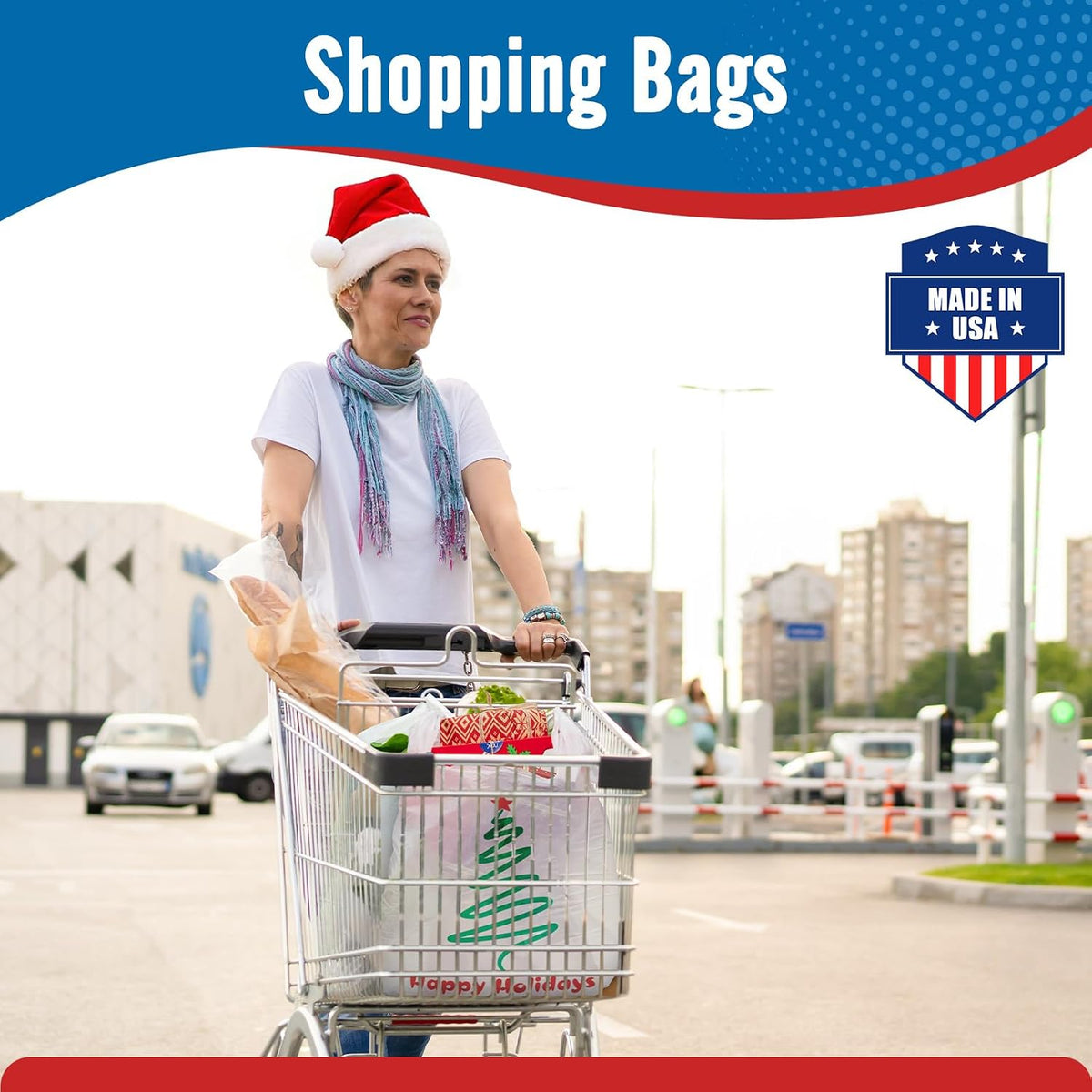 Plastic Bags Thank You Shopping Grocery T-Shirt Bag with Handles | 11.5 x 6.5 x 21" Take Out, To Go, Retail, Restaurants, Store Bags for Small Business in Bulk White (Made in USA)