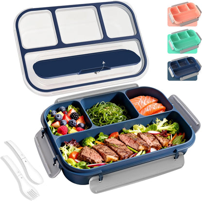 Large Capacity Bento Box for Adult, 1700ML 3 Compartments Lunch Box with Utensil, Airtight Food Container with Lids for Meal Prep, Microwave/Dishwasher/Freezer Safe, On the Go (Dark Blue)
