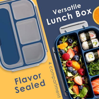 Large Capacity Bento Box for Adult, 1700ML 3 Compartments Lunch Box with Utensil, Airtight Food Container with Lids for Meal Prep, Microwave/Dishwasher/Freezer Safe, On the Go (Dark Blue)