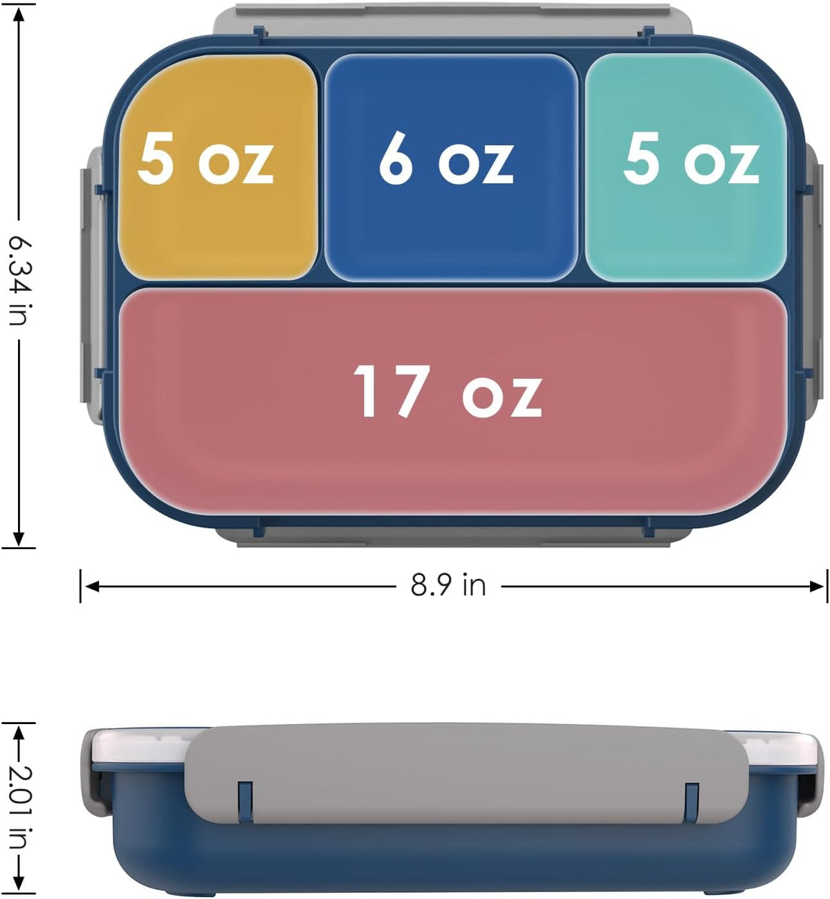 Large Capacity Bento Box for Adult, 1700ML 3 Compartments Lunch Box with Utensil, Airtight Food Container with Lids for Meal Prep, Microwave/Dishwasher/Freezer Safe, On the Go (Dark Blue)