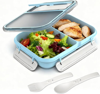 Large Capacity Bento Box for Adult, 1700ML 3 Compartments Lunch Box with Utensil, Airtight Food Container with Lids for Meal Prep, Microwave/Dishwasher/Freezer Safe, On the Go (Dark Blue)