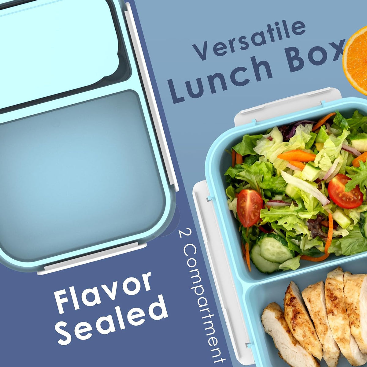 Large Capacity Bento Box for Adult, 1700ML 3 Compartments Lunch Box with Utensil, Airtight Food Container with Lids for Meal Prep, Microwave/Dishwasher/Freezer Safe, On the Go (Dark Blue)