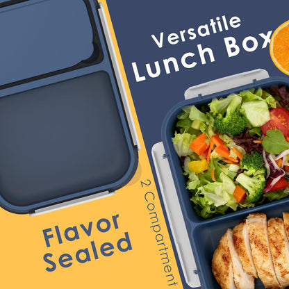 Large Capacity Bento Box for Adult, 1700ML 3 Compartments Lunch Box with Utensil, Airtight Food Container with Lids for Meal Prep, Microwave/Dishwasher/Freezer Safe, On the Go (Dark Blue)