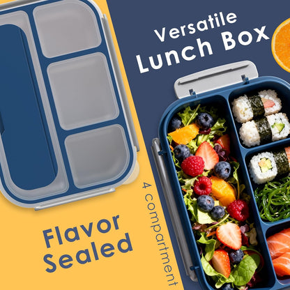 Large Capacity Bento Box for Adult, 1700ML 3 Compartments Lunch Box with Utensil, Airtight Food Container with Lids for Meal Prep, Microwave/Dishwasher/Freezer Safe, On the Go (Dark Blue)