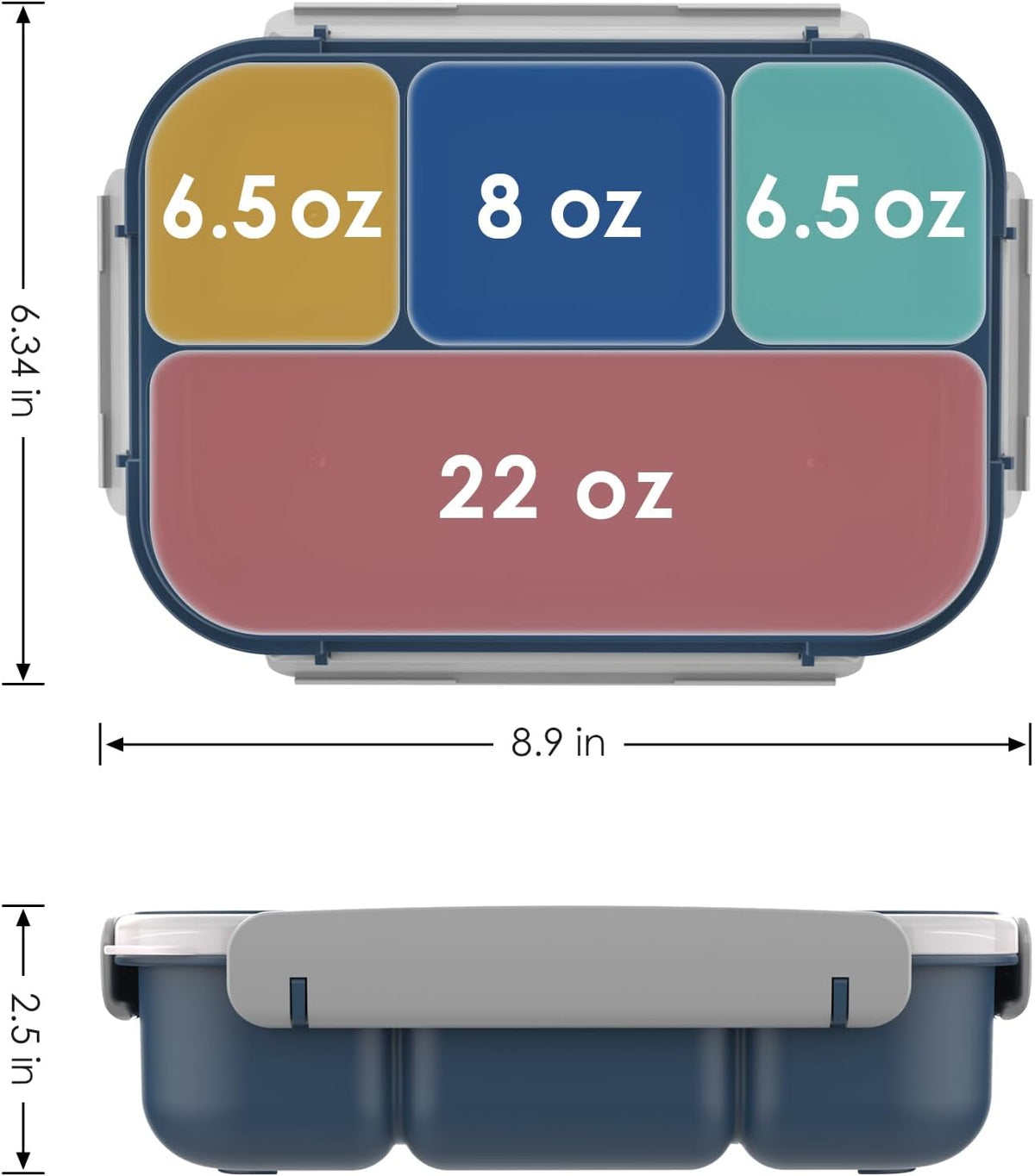 Large Capacity Bento Box for Adult, 1700ML 3 Compartments Lunch Box with Utensil, Airtight Food Container with Lids for Meal Prep, Microwave/Dishwasher/Freezer Safe, On the Go (Dark Blue)