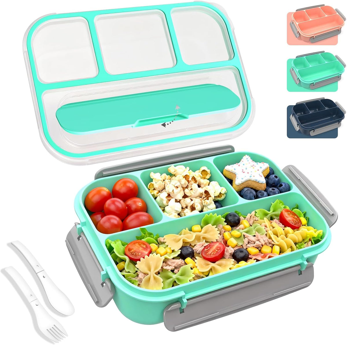 Large Capacity Bento Box for Adult, 1700ML 3 Compartments Lunch Box with Utensil, Airtight Food Container with Lids for Meal Prep, Microwave/Dishwasher/Freezer Safe, On the Go (Dark Blue)