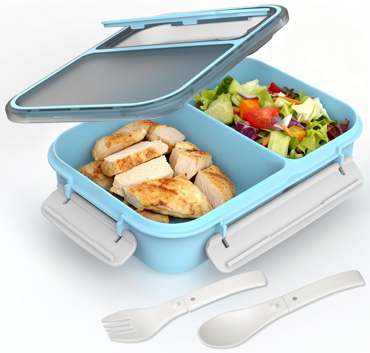 Large Capacity Bento Box for Adult, 1700ML 3 Compartments Lunch Box with Utensil, Airtight Food Container with Lids for Meal Prep, Microwave/Dishwasher/Freezer Safe, On the Go (Dark Blue)