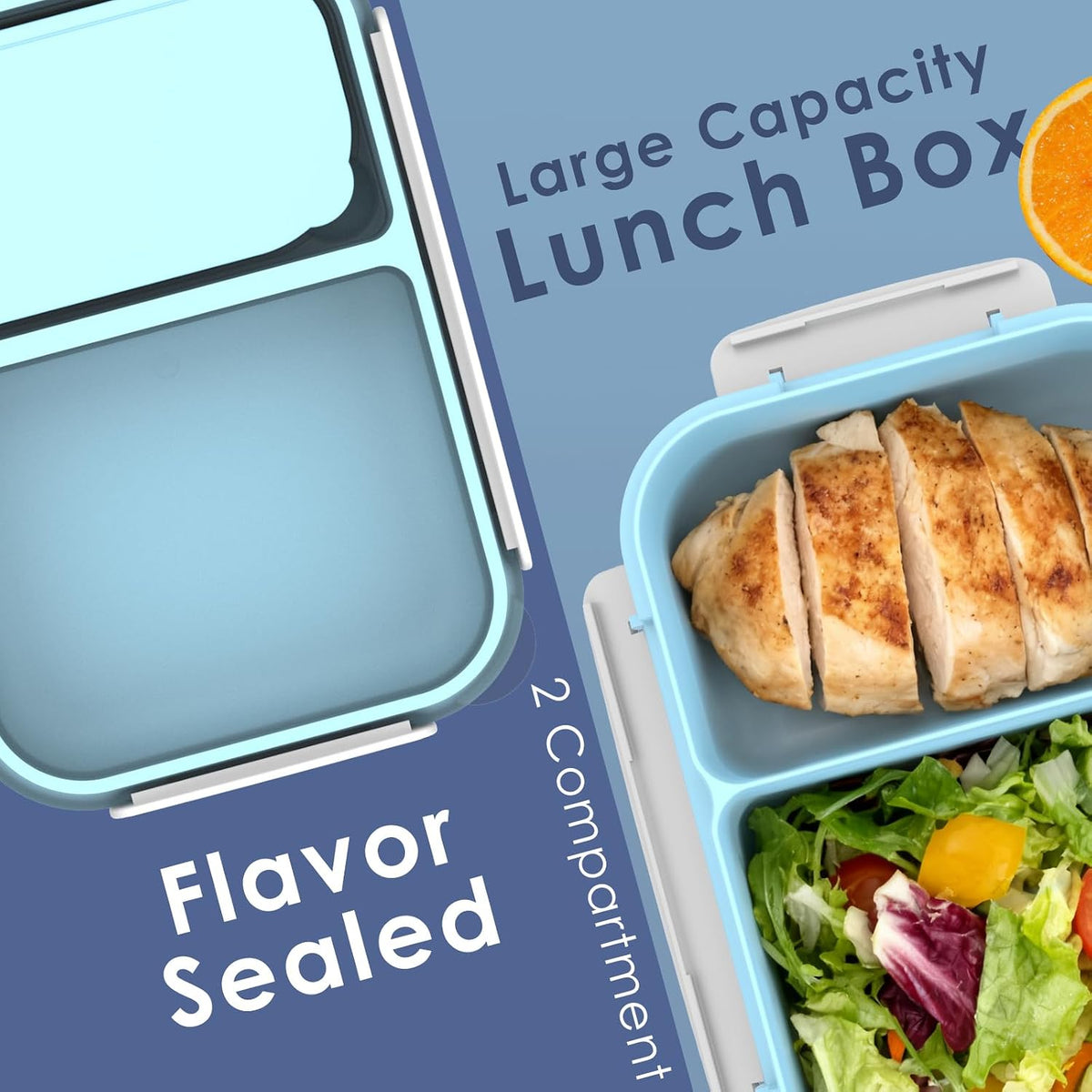 Large Capacity Bento Box for Adult, 1700ML 3 Compartments Lunch Box with Utensil, Airtight Food Container with Lids for Meal Prep, Microwave/Dishwasher/Freezer Safe, On the Go (Dark Blue)