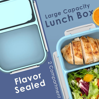 Large Capacity Bento Box for Adult, 1700ML 3 Compartments Lunch Box with Utensil, Airtight Food Container with Lids for Meal Prep, Microwave/Dishwasher/Freezer Safe, On the Go (Dark Blue)