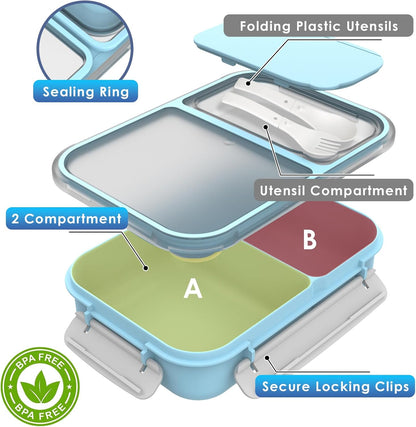 Large Capacity Bento Box for Adult, 1700ML 3 Compartments Lunch Box with Utensil, Airtight Food Container with Lids for Meal Prep, Microwave/Dishwasher/Freezer Safe, On the Go (Dark Blue)