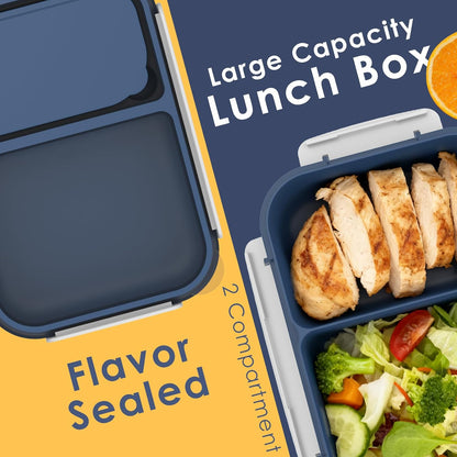 Large Capacity Bento Box for Adult, 1700ML 3 Compartments Lunch Box with Utensil, Airtight Food Container with Lids for Meal Prep, Microwave/Dishwasher/Freezer Safe, On the Go (Dark Blue)