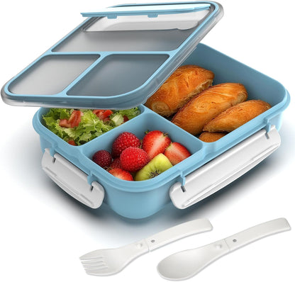 Large Capacity Bento Box for Adult, 1700ML 3 Compartments Lunch Box with Utensil, Airtight Food Container with Lids for Meal Prep, Microwave/Dishwasher/Freezer Safe, On the Go (Dark Blue)