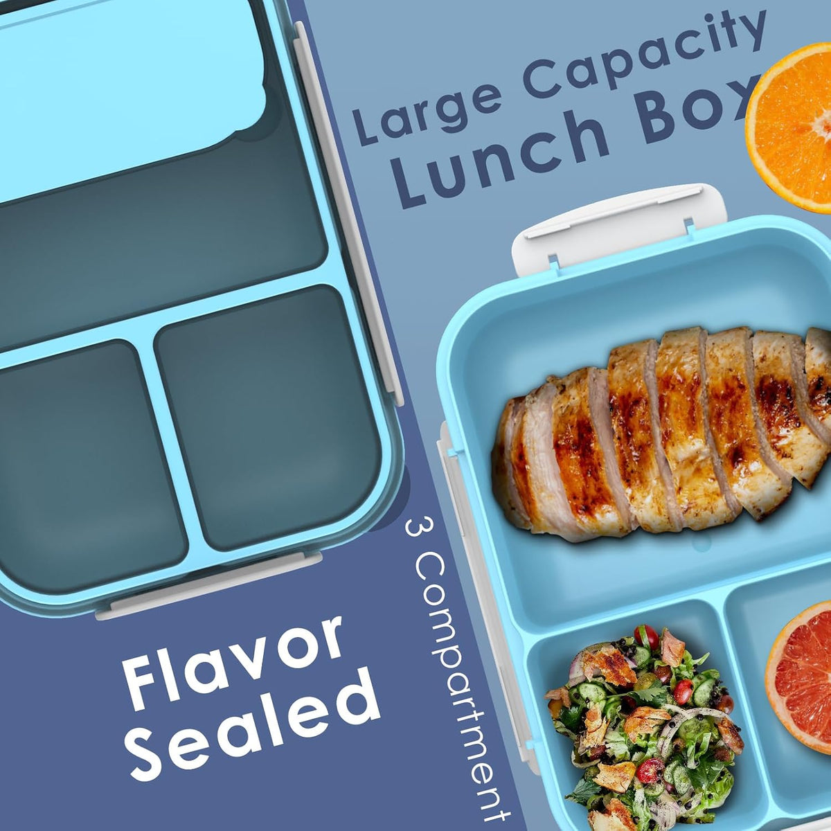 Large Capacity Bento Box for Adult, 1700ML 3 Compartments Lunch Box with Utensil, Airtight Food Container with Lids for Meal Prep, Microwave/Dishwasher/Freezer Safe, On the Go (Dark Blue)