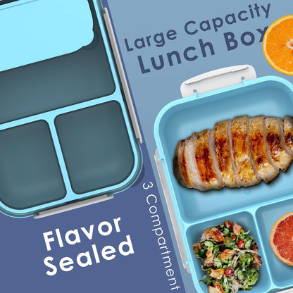 Large Capacity Bento Box for Adult, 1700ML 3 Compartments Lunch Box with Utensil, Airtight Food Container with Lids for Meal Prep, Microwave/Dishwasher/Freezer Safe, On the Go (Dark Blue)