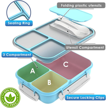 Large Capacity Bento Box for Adult, 1700ML 3 Compartments Lunch Box with Utensil, Airtight Food Container with Lids for Meal Prep, Microwave/Dishwasher/Freezer Safe, On the Go (Dark Blue)