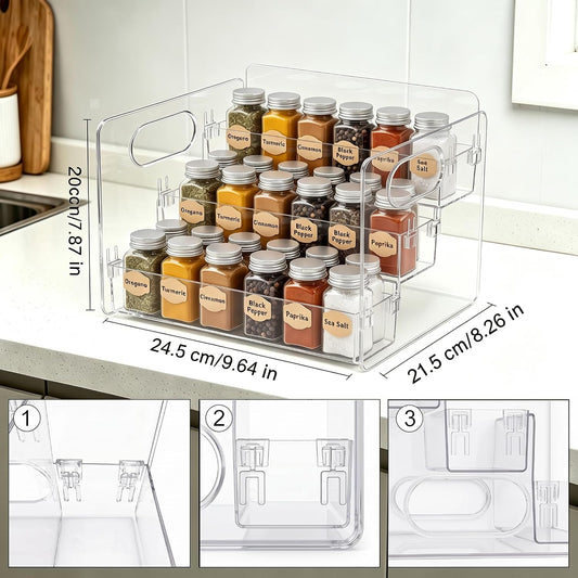3-Tier Acrylic Spice Rack for Spice, Condiment Jars & Vitamin Bottles | Multipurpose Spice Rack for Cabinets & Countertops, Stores Spice Jars, Baking Goods & Pill Bottles, Clear View Quick Access
