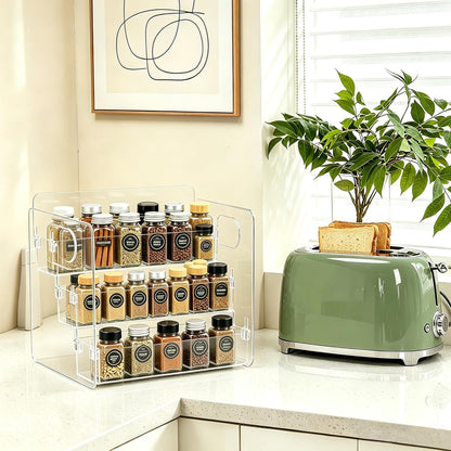 3-Tier Acrylic Spice Rack for Spice, Condiment Jars & Vitamin Bottles | Multipurpose Spice Rack for Cabinets & Countertops, Stores Spice Jars, Baking Goods & Pill Bottles, Clear View Quick Access