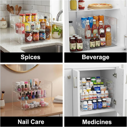 3-Tier Acrylic Spice Rack for Spice, Condiment Jars & Vitamin Bottles | Multipurpose Spice Rack for Cabinets & Countertops, Stores Spice Jars, Baking Goods & Pill Bottles, Clear View Quick Access