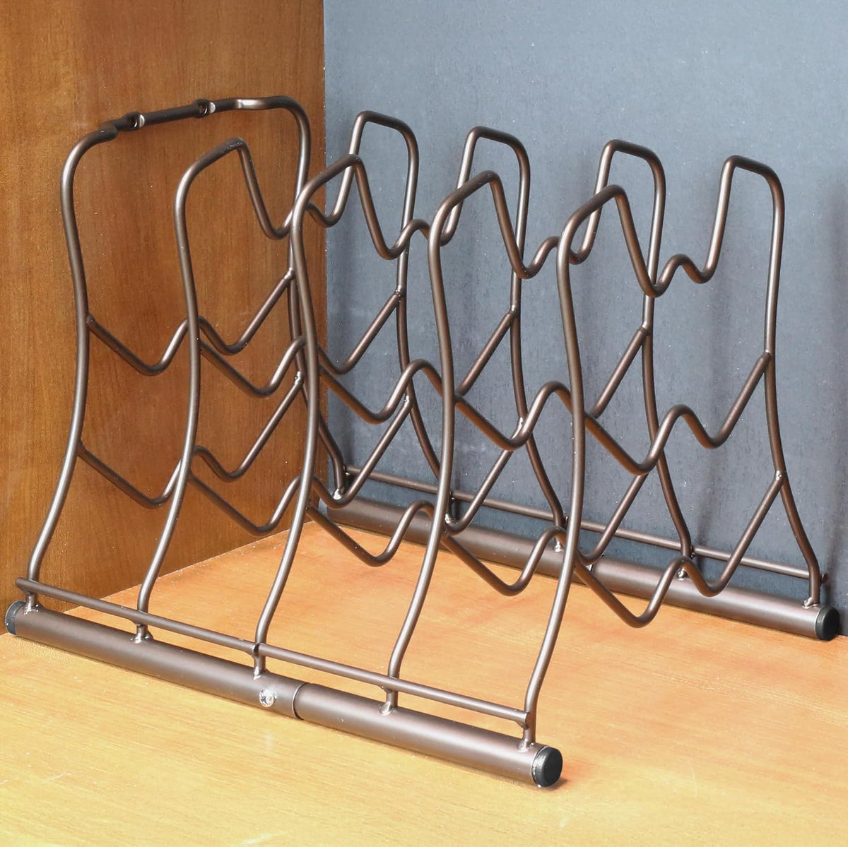 Pan Organizer Rack for Kitchen Cabinet and Counter, Bronze