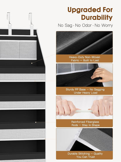 Over the Door Organizer, 6-Shelf Closet Hanging Storage with 13 Mesh Pockets, 55lbs Capacity Behind the Door Storage for Baby Nursery, Bathroom, Bedroom, and Dorm, Beige