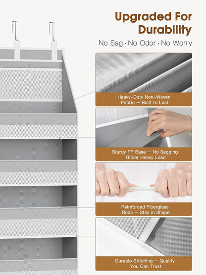 Over the Door Organizer, 6-Shelf Closet Hanging Storage with 13 Mesh Pockets, 55lbs Capacity Behind the Door Storage for Baby Nursery, Bathroom, Bedroom, and Dorm, Beige