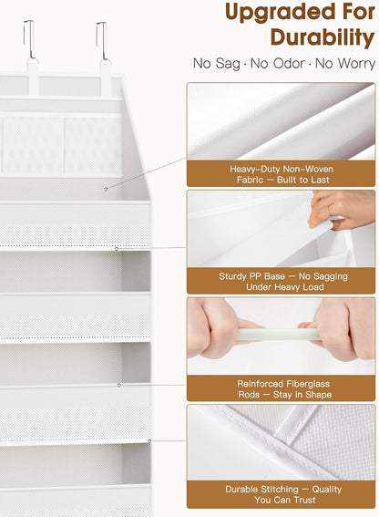 Over the Door Organizer, 6-Shelf Closet Hanging Storage with 13 Mesh Pockets, 55lbs Capacity Behind the Door Storage for Baby Nursery, Bathroom, Bedroom, and Dorm, Beige