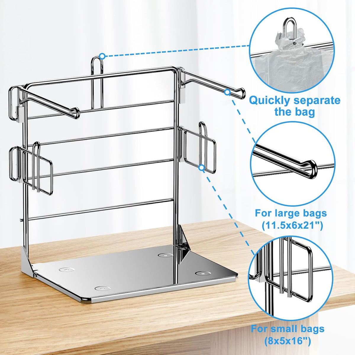 Grocery Bag Holder - Plastic bag Organizer, Detachable Metal Shopping Bag Holder for Grocery Store & Business, Kitchen, Garage