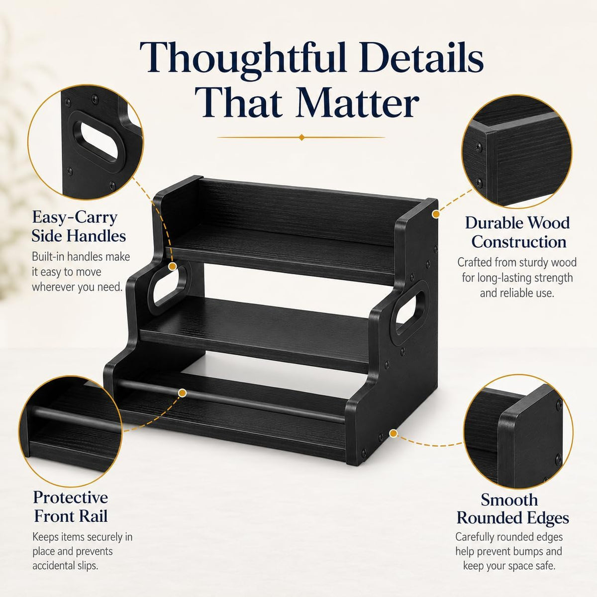 3 Tier Spice Rack Organizer for Cabinet, Wood Spice Shelf Storage, Kitchen Seasoning Organizer for Kitchen Countertop or Pantry, Spice Bottles, Bottles, Black