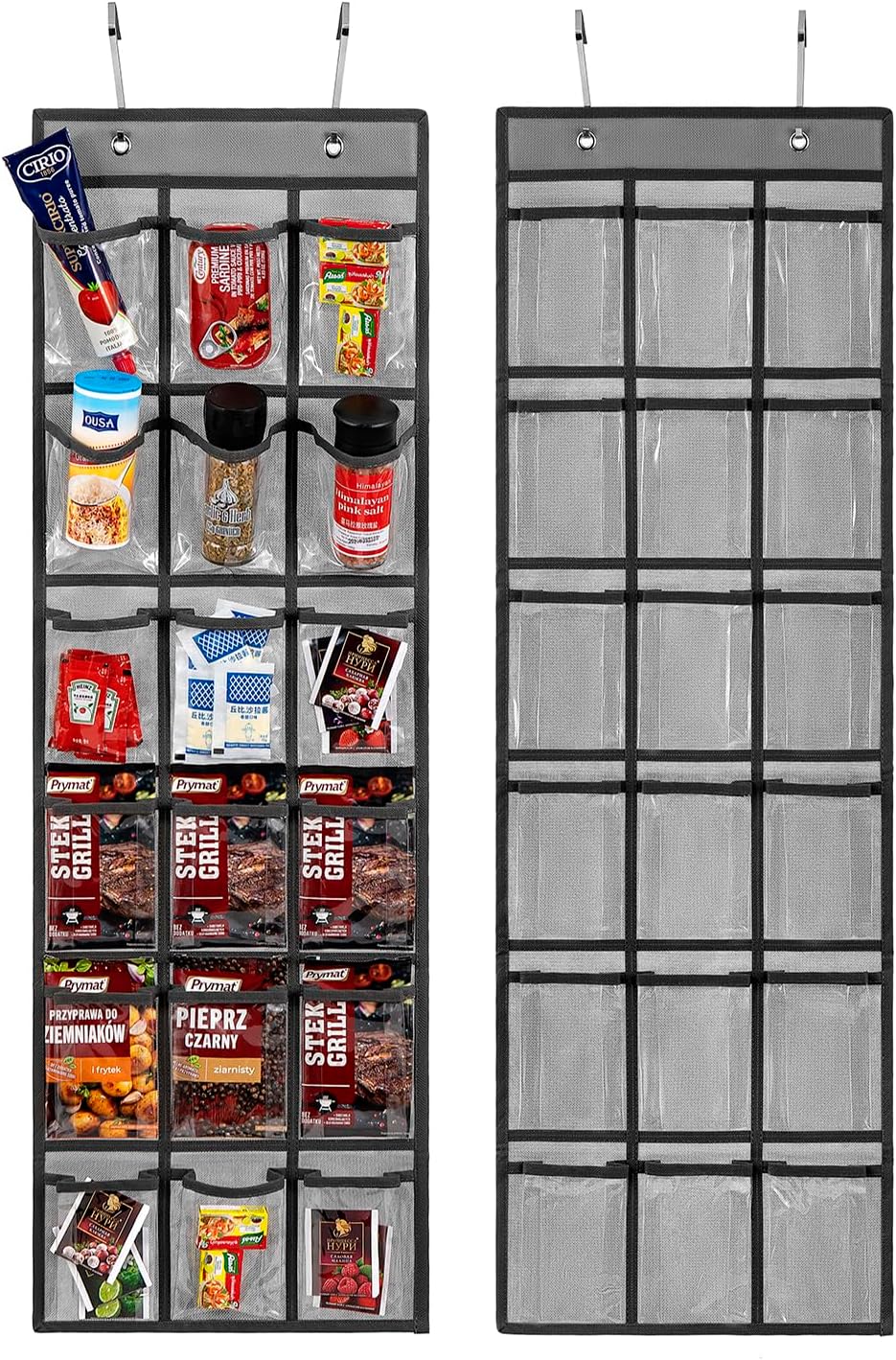 2 Pack Over the Door Pantry Organizer Hanging Seasoning Packet Storage Wall Mount Spice Holder for Kitchen Snack Food Tea Bag (Grey)