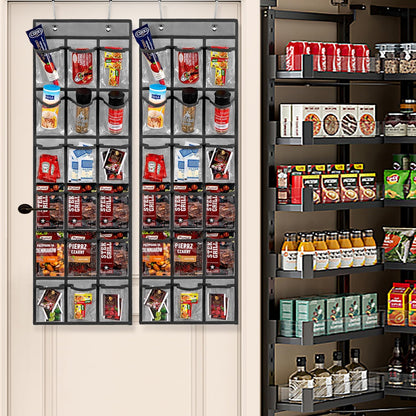 2 Pack Over the Door Pantry Organizer Hanging Seasoning Packet Storage Wall Mount Spice Holder for Kitchen Snack Food Tea Bag (Grey)