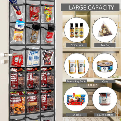 2 Pack Over the Door Pantry Organizer Hanging Seasoning Packet Storage Wall Mount Spice Holder for Kitchen Snack Food Tea Bag (Grey)