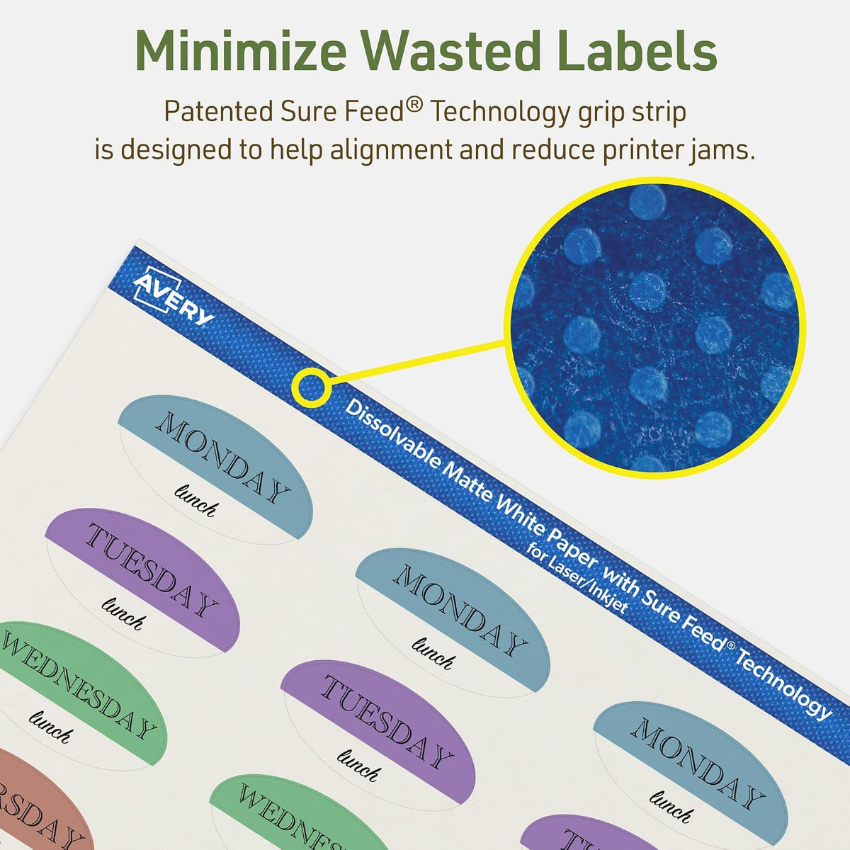 Dissolvable Oval Labels, Sure Feed Technology, 1" x 2", Matte White, Print-to-The-Edge, Laser/Inkjet Printable, 120 Labels Total