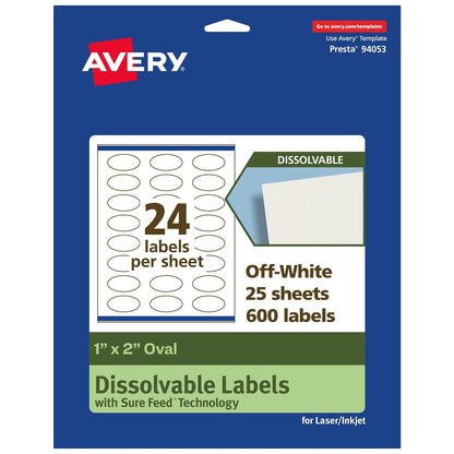 Dissolvable Oval Labels, Sure Feed Technology, 1" x 2", Matte White, Print-to-The-Edge, Laser/Inkjet Printable, 120 Labels Total