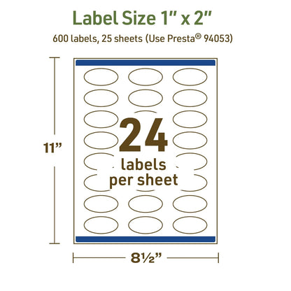 Dissolvable Oval Labels, Sure Feed Technology, 1" x 2", Matte White, Print-to-The-Edge, Laser/Inkjet Printable, 120 Labels Total