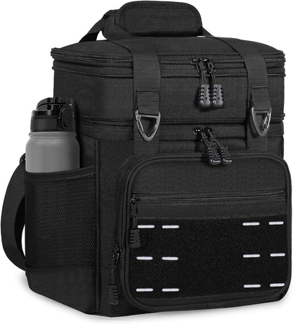Tactical Expandable Lunch Box Men 2 Layer Cooler Bag 20 Cans Black