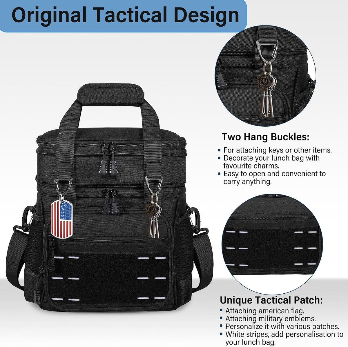 Tactical Expandable Lunch Box Men 2 Layer Cooler Bag 20 Cans Black