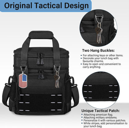 Tactical Expandable Lunch Box Men 2 Layer Cooler Bag 20 Cans Black