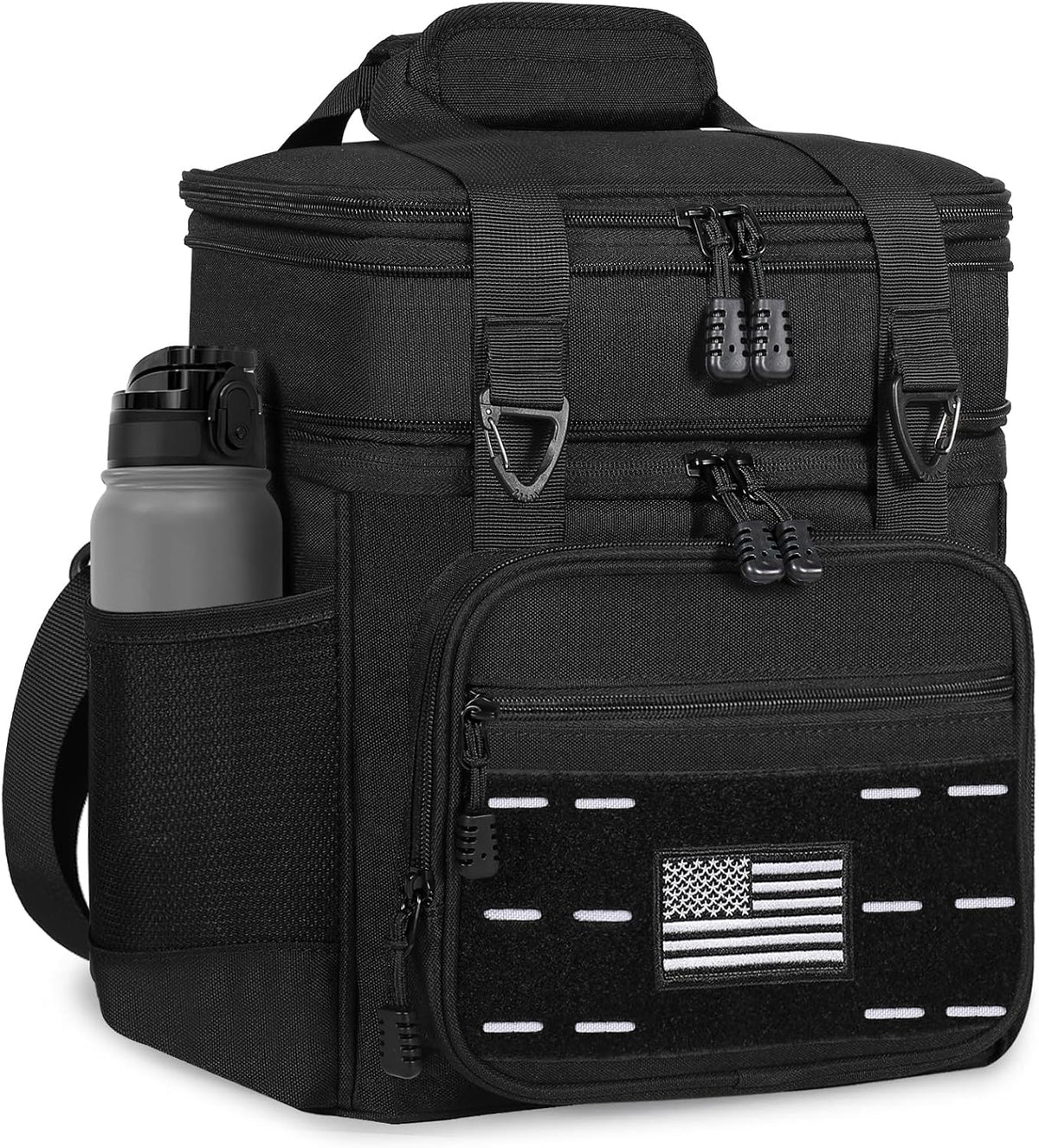 Tactical Expandable Lunch Box Men 2 Layer Cooler Bag 20 Cans Black