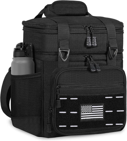 Tactical Expandable Lunch Box Men 2 Layer Cooler Bag 20 Cans Black