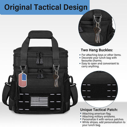 Tactical Expandable Lunch Box Men 2 Layer Cooler Bag 20 Cans Black