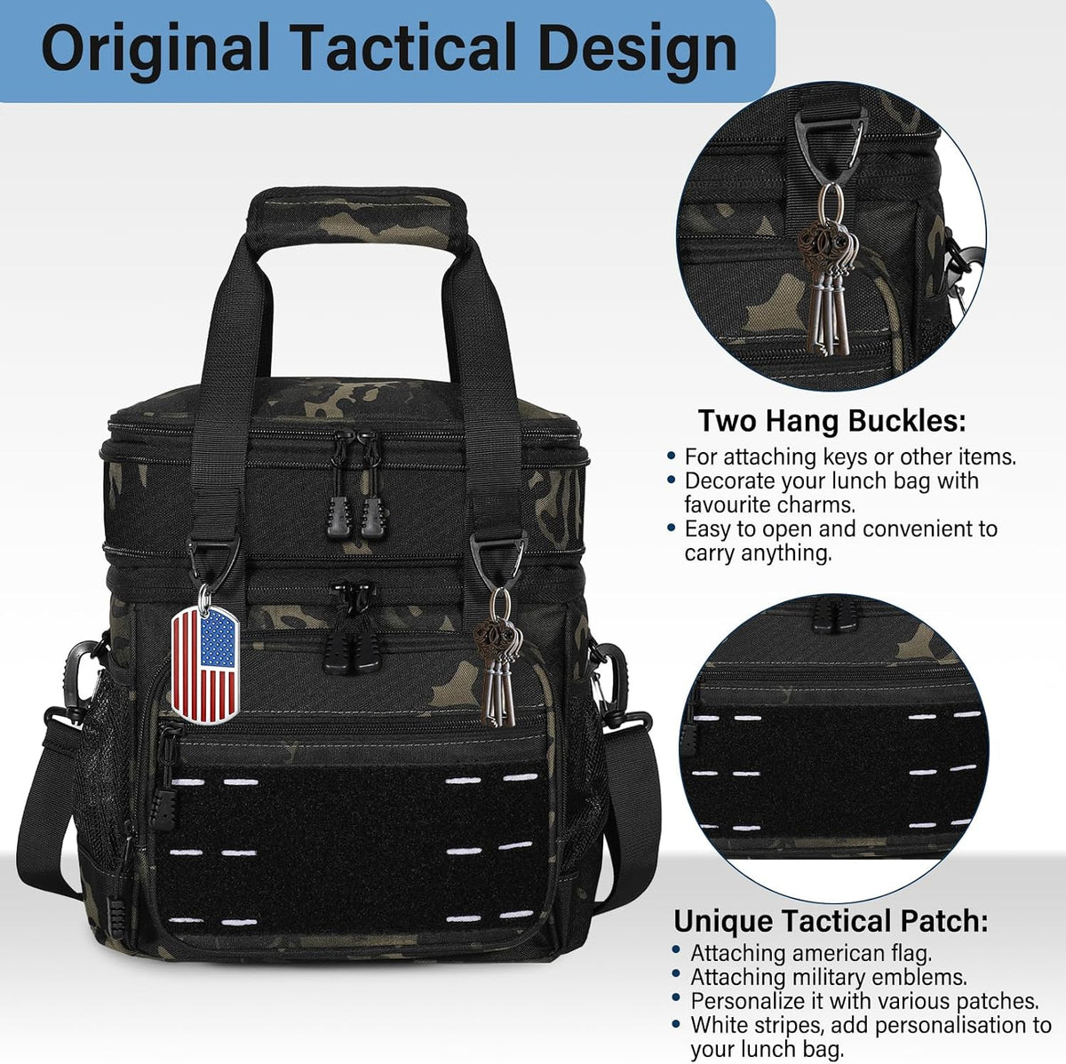 Tactical Expandable Lunch Box Men 2 Layer Cooler Bag 20 Cans Black