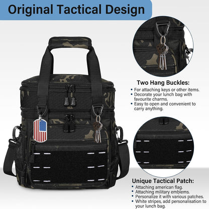 Tactical Expandable Lunch Box Men 2 Layer Cooler Bag 20 Cans Black