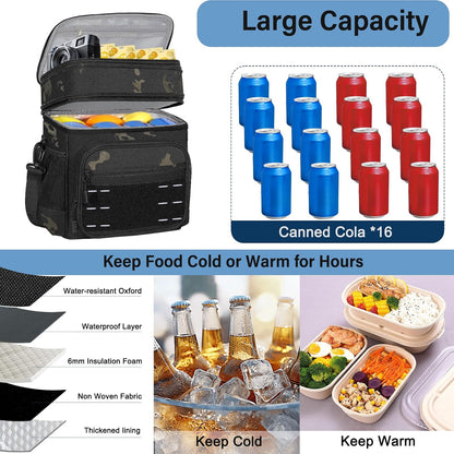 Tactical Expandable Lunch Box Men 2 Layer Cooler Bag 20 Cans Black