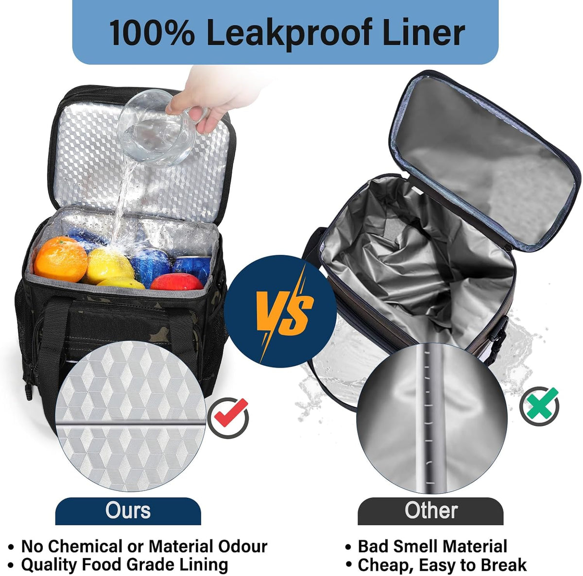 Tactical Expandable Lunch Box Men 2 Layer Cooler Bag 20 Cans Black